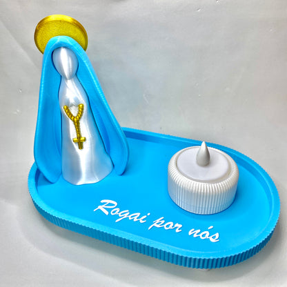 Kit Nossa Senhora com Vela LED | Decoração Religiosa 3D