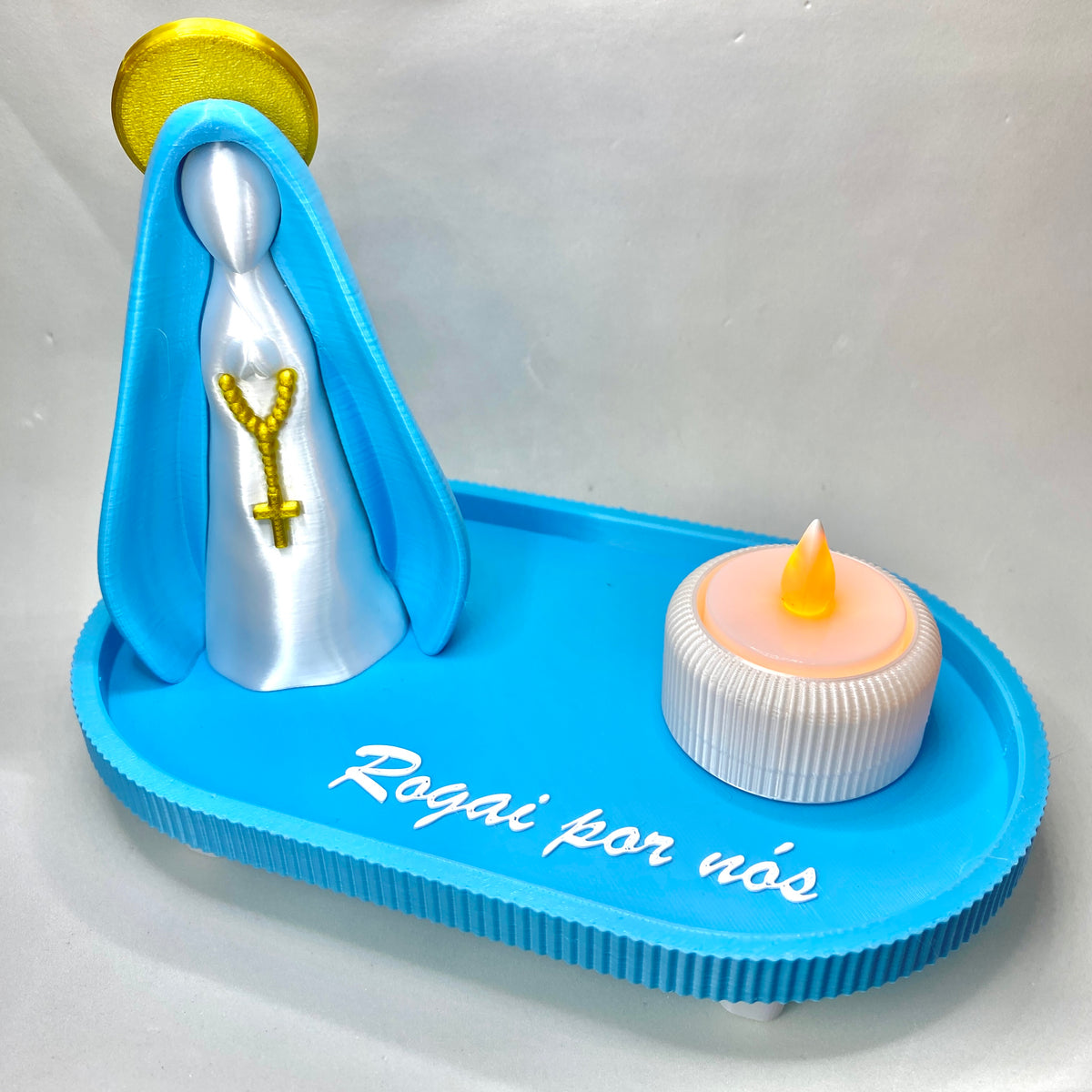Kit Nossa Senhora com Vela LED | Decoração Religiosa 3D