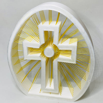 Cruz Decorativa em 3D com Fios Dourados | Decoração Religiosa