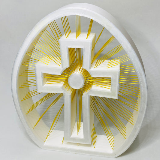 Cruz Decorativa em 3D com Fios Dourados | Decoração Religiosa