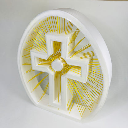 Cruz Decorativa em 3D com Fios Dourados | Decoração Religiosa