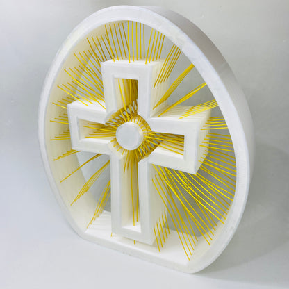 Cruz Decorativa em 3D com Fios Dourados | Decoração Religiosa